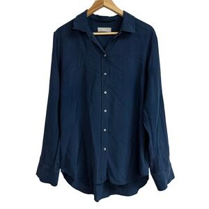 Everlane The Clean Silk Relaxed Shirt Women Blue 100% Silk Long Sleeve 12